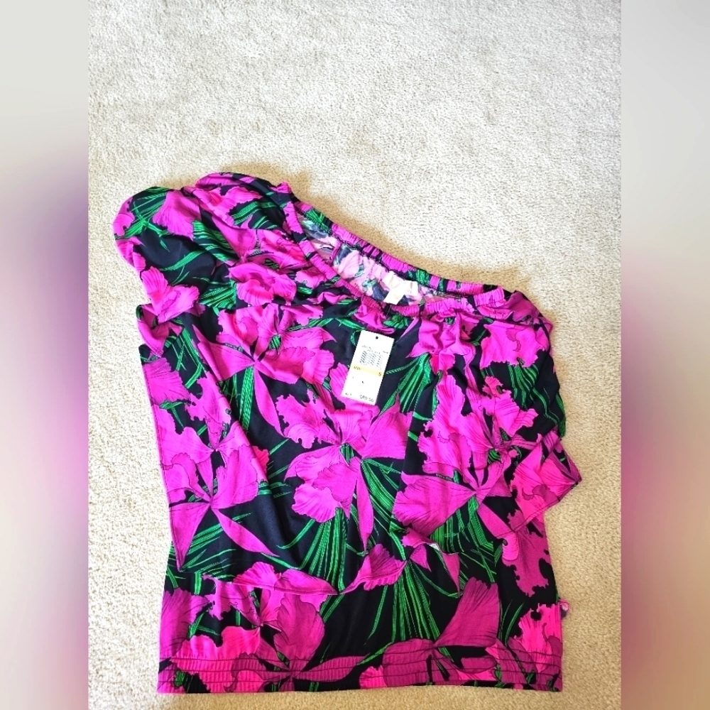 MICHAEL Michael Kors Off Shoulder Floral Peony Top Sz Small Sleeveless